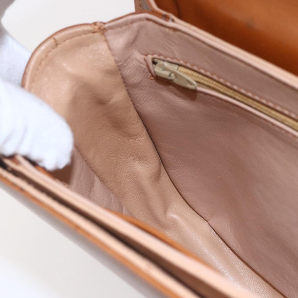 GUCCI Hand Bag Leather Brown Gold Auth 154667