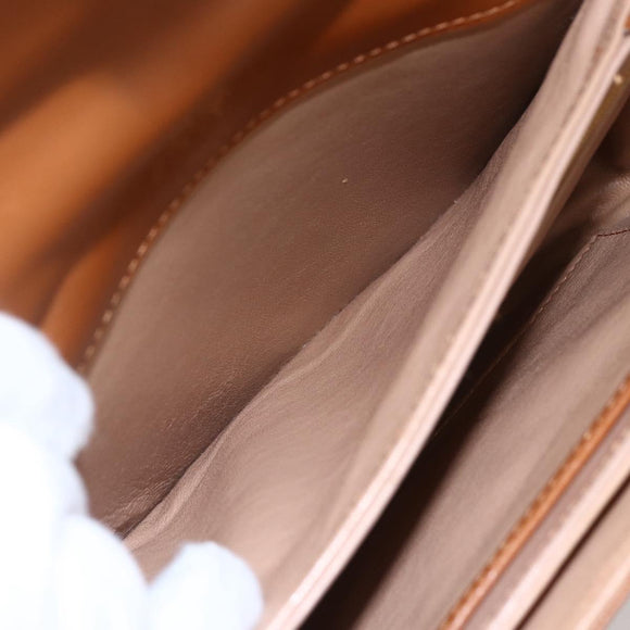 GUCCI Hand Bag Leather Brown Gold Auth 154667