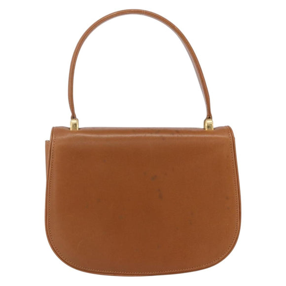 GUCCI Hand Bag Leather Brown Gold Auth 154667