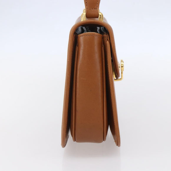 GUCCI Hand Bag Leather Brown Gold Auth 154667