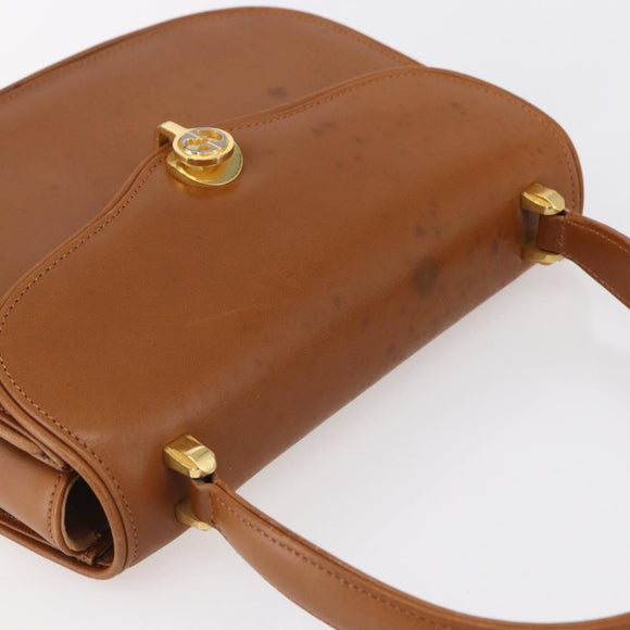 GUCCI Hand Bag Leather Brown Gold Auth 154667
