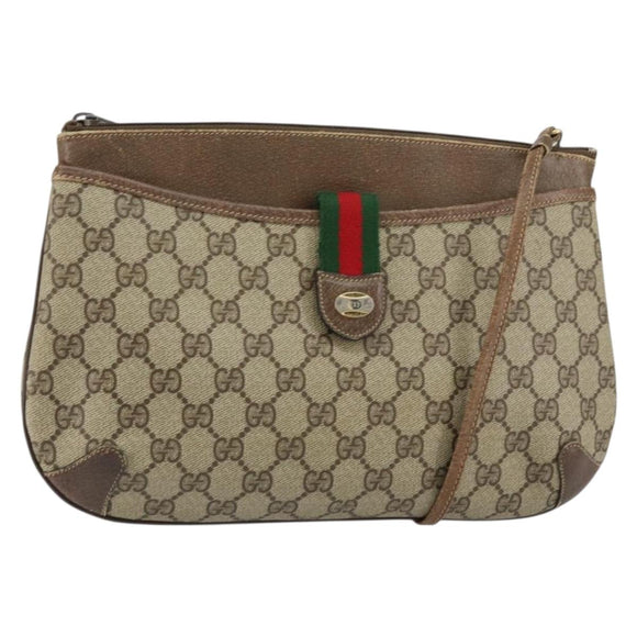 GUCCI GG Supreme Web Sherry Line Bag PVC Beige Gold 904 02 026 Auth 154668