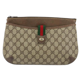 GUCCI GG Supreme Web Sherry Line Bag PVC Beige Gold 904 02 026 Auth 154668 - 0