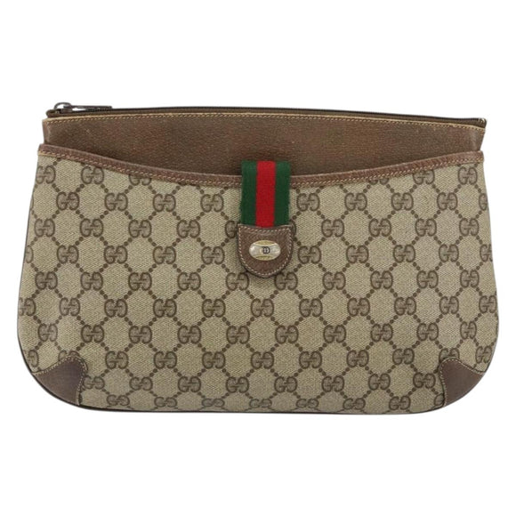 GUCCI GG Supreme Web Sherry Line Bag PVC Beige Gold 904 02 026 Auth 154668