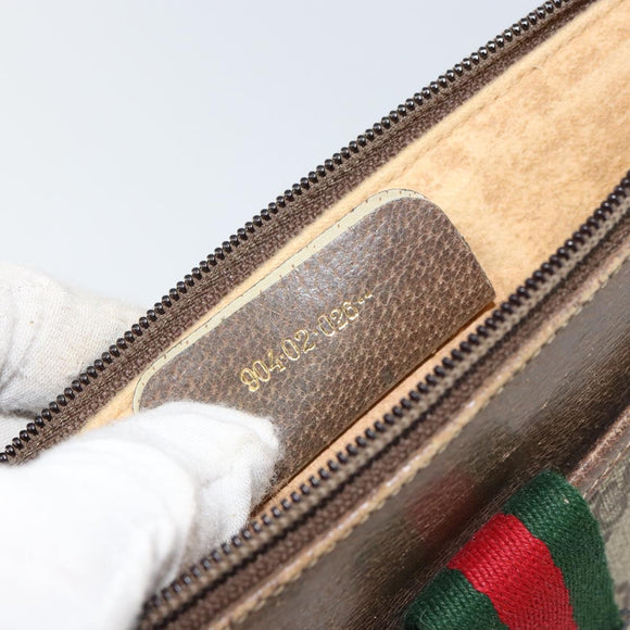 GUCCI GG Supreme Web Sherry Line Bag PVC Beige Gold 904 02 026 Auth 154668