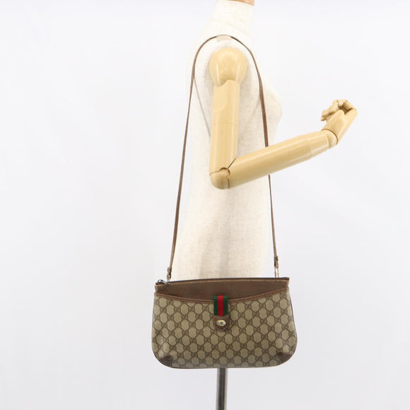 GUCCI GG Supreme Web Sherry Line Bag PVC Beige Gold 904 02 026 Auth 154668