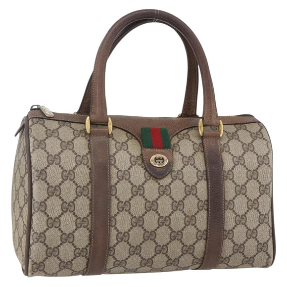 GUCCI GG Supreme Web Sherry Line Bag PVC Beige Gold 116 02 006 Auth 154669