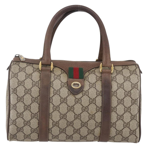 GUCCI GG Supreme Web Sherry Line Bag PVC Beige Gold 116 02 006 Auth 154669