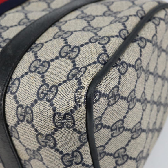 GUCCI GG Supreme Sherry Line Boston Bag PVC Navy Gold 378 012 3841 Auth 154670