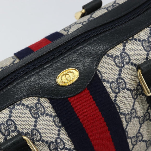 GUCCI GG Supreme Sherry Line Boston Bag PVC Navy Gold 378 012 3841 Auth 154670