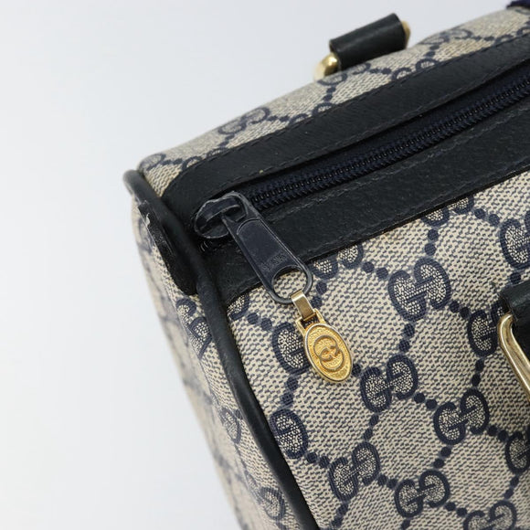 GUCCI GG Supreme Sherry Line Boston Bag PVC Navy Gold 378 012 3841 Auth 154670