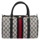 GUCCI GG Supreme Sherry Line Boston Bag PVC Navy Gold 378 012 3841 Auth 154670-2