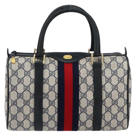GUCCI GG Supreme Sherry Line Boston Bag PVC Navy Gold 378 012 3841 Auth 154670 - 0