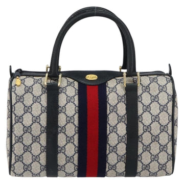 GUCCI GG Supreme Sherry Line Boston Bag PVC Navy Gold 378 012 3841 Auth 154670 - 0
