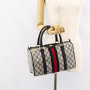 GUCCI GG Supreme Sherry Line Boston Bag PVC Navy Gold 378 012 3841 Auth 154670-23