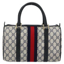 GUCCI GG Supreme Sherry Line Boston Bag PVC Navy Gold 378 012 3841 Auth 154670-3