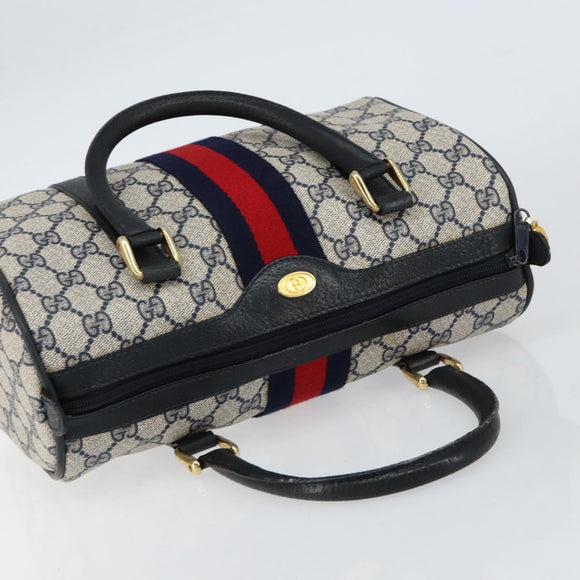 GUCCI GG Supreme Sherry Line Boston Bag PVC Navy Gold 378 012 3841 Auth 154670