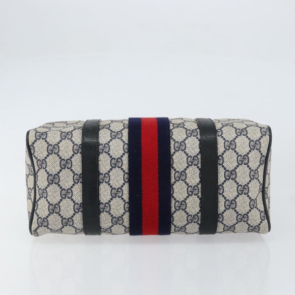 GUCCI GG Supreme Sherry Line Boston Bag PVC Navy Gold 378 012 3841 Auth 154670