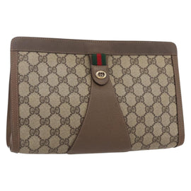 GUCCI GG Supreme Web Sherry Line Clutch Bag PVC Red Beige 89 01 033 Auth 154671