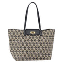 Salvatore Ferragamo Gancini Tote Bag Canvas Navy Gold Auth 154673-1
