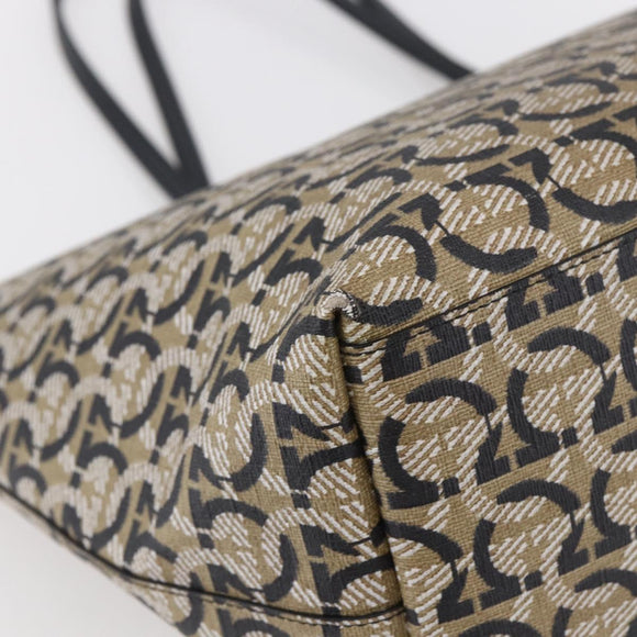 Salvatore Ferragamo Gancini Tote Bag Canvas Navy Gold Auth 154673