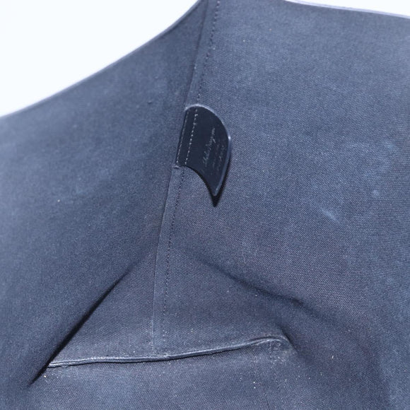 Salvatore Ferragamo Gancini Tote Bag Canvas Navy Gold Auth 154673