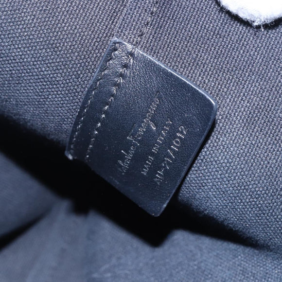 Salvatore Ferragamo Gancini Tote Bag Canvas Navy Gold Auth 154673