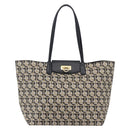Salvatore Ferragamo Gancini Tote Bag Canvas Navy Gold Auth 154673-2