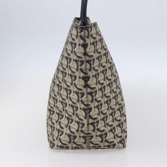 Salvatore Ferragamo Gancini Tote Bag Canvas Navy Gold Auth 154673