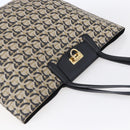 Salvatore Ferragamo Gancini Tote Bag Canvas Navy Gold Auth 154673-6