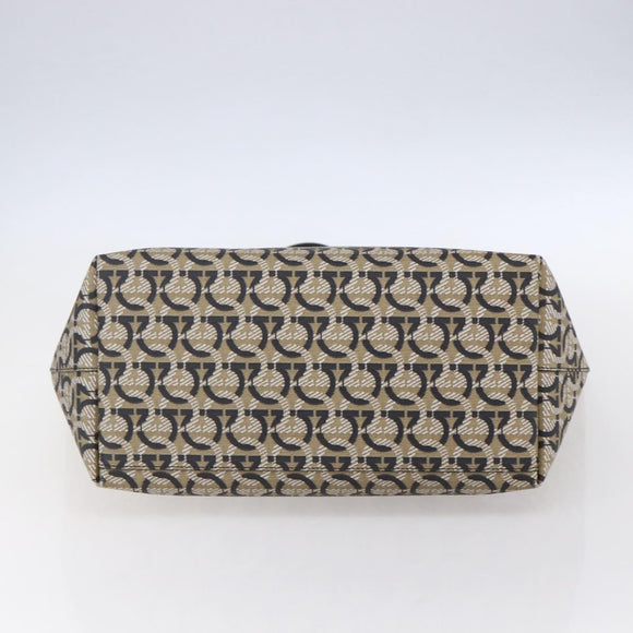 Salvatore Ferragamo Gancini Tote Bag Canvas Navy Gold Auth 154673