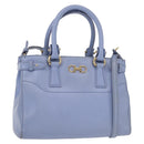 Salvatore Ferragamo Gancini Hand Bag Leather 2way Light Blue Gold Auth 154674-1