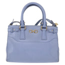 Salvatore Ferragamo Gancini Hand Bag Leather 2way Light Blue Gold Auth 154674-13