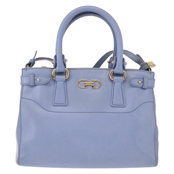 Salvatore Ferragamo Gancini Hand Bag Leather 2way Light Blue Gold Auth 154674