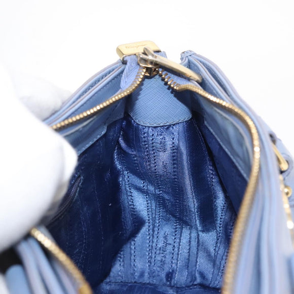 Salvatore Ferragamo Gancini Hand Bag Leather 2way Light Blue Gold Auth 154674