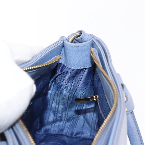 Salvatore Ferragamo Gancini Hand Bag Leather 2way Light Blue Gold Auth 154674