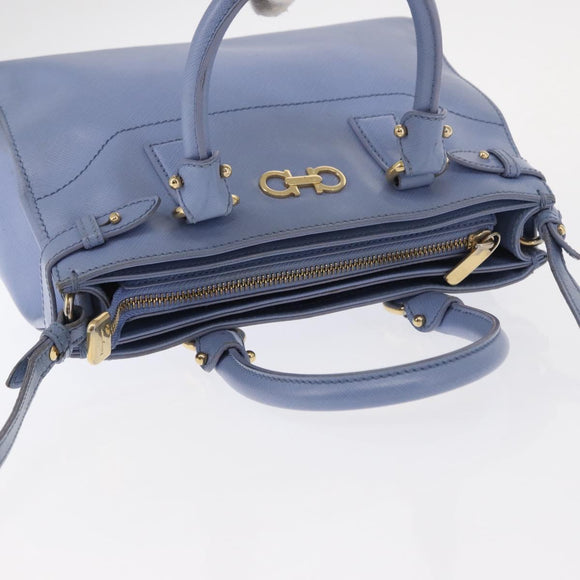 Salvatore Ferragamo Gancini Hand Bag Leather 2way Light Blue Gold Auth 154674
