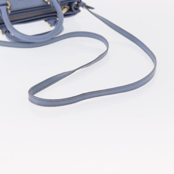 Salvatore Ferragamo Gancini Hand Bag Leather 2way Light Blue Gold Auth 154674