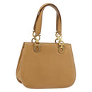 Salvatore Ferragamo Gancini Hand Bag Leather Beige Gold Auth 154675-1