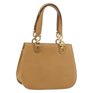 Salvatore Ferragamo Gancini Hand Bag Leather Beige Gold Auth 154675