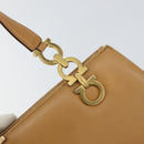 Salvatore Ferragamo Gancini Hand Bag Leather Beige Gold Auth 154675-17