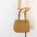 Salvatore Ferragamo Gancini Hand Bag Leather Beige Gold Auth 154675-22