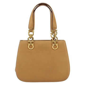 Salvatore Ferragamo Gancini Hand Bag Leather Beige Gold Auth 154675 - 0