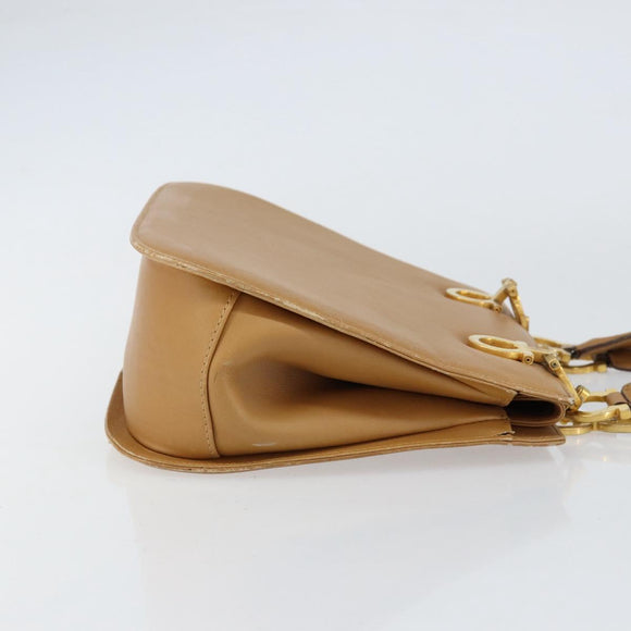 Salvatore Ferragamo Gancini Hand Bag Leather Beige Gold Auth 154675