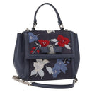 Salvatore Ferragamo Vala Hand Bag Denim 2way Navy Silver Auth 154676V-1