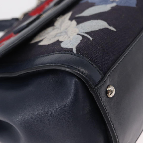 Salvatore Ferragamo Vala Hand Bag Denim 2way Navy Silver Auth 154676V