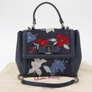 Salvatore Ferragamo Vala Hand Bag Denim 2way Navy Silver Auth 154676V-12