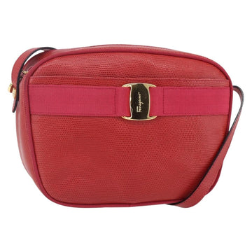 Salvatore Ferragamo Vala Shoulder Bag Leather Red Gold Auth 154677