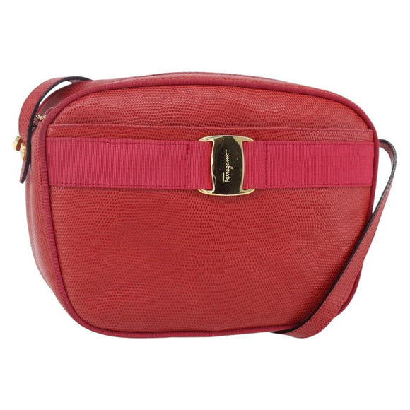 Salvatore Ferragamo Vala Shoulder Bag Leather Red Gold Auth 154677