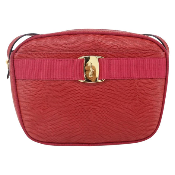 Salvatore Ferragamo Vala Shoulder Bag Leather Red Gold Auth 154677